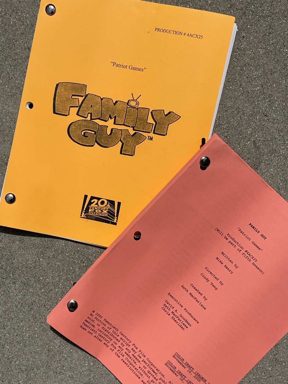 ICONIC Family Guy 2005 Patriot Games SET Production Used Draft Scripts TOM BRADY